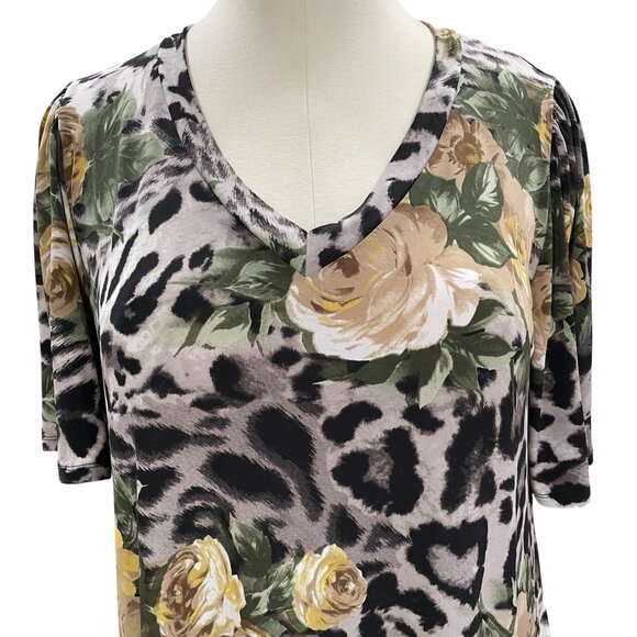 Plus Size Floral Leopard Print Midi Dress Lounge Casual Fall Coquette Softcore - Picture 7 of 9